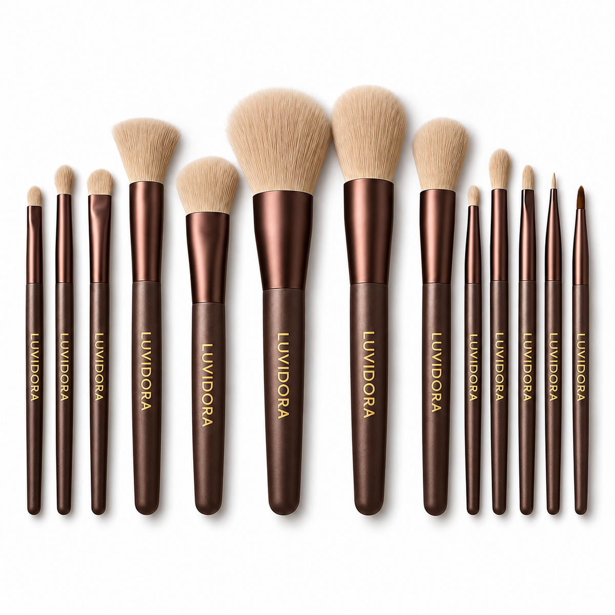LUVIDORA Korean makeup brush set of 13 on a white background