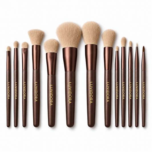 LUVIDORA Korean makeup brush set of 13 on a white background