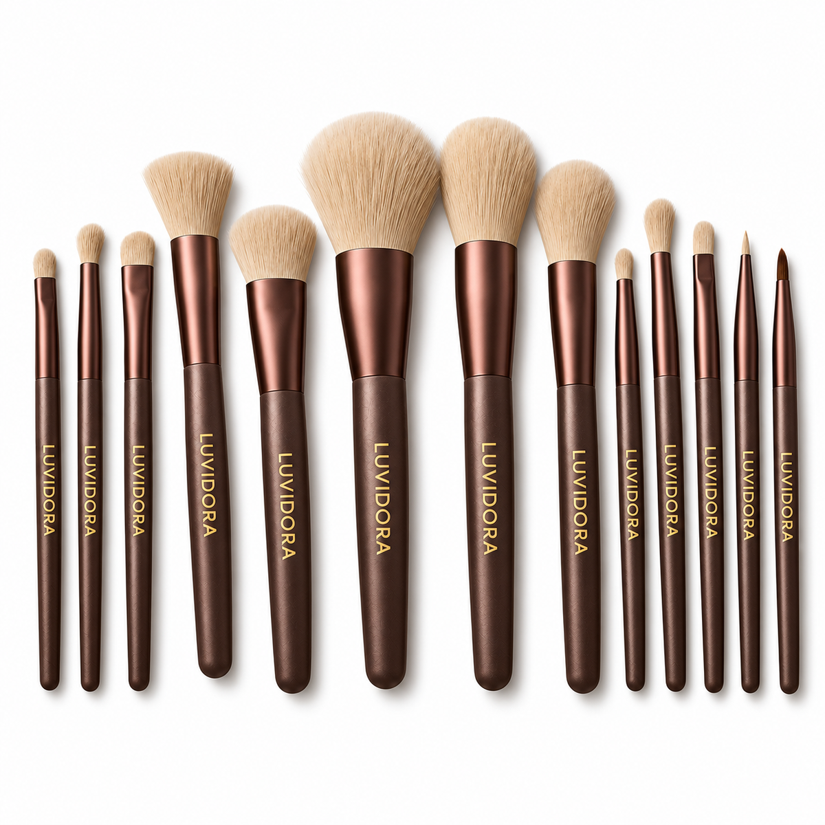 LUVIDORA Korean makeup brush set of 13 on a white background