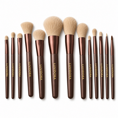 LUVIDORA Korean makeup brush set of 13 on a white background