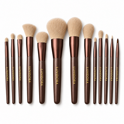 LUVIDORA Korean makeup brush set of 13 on a white background