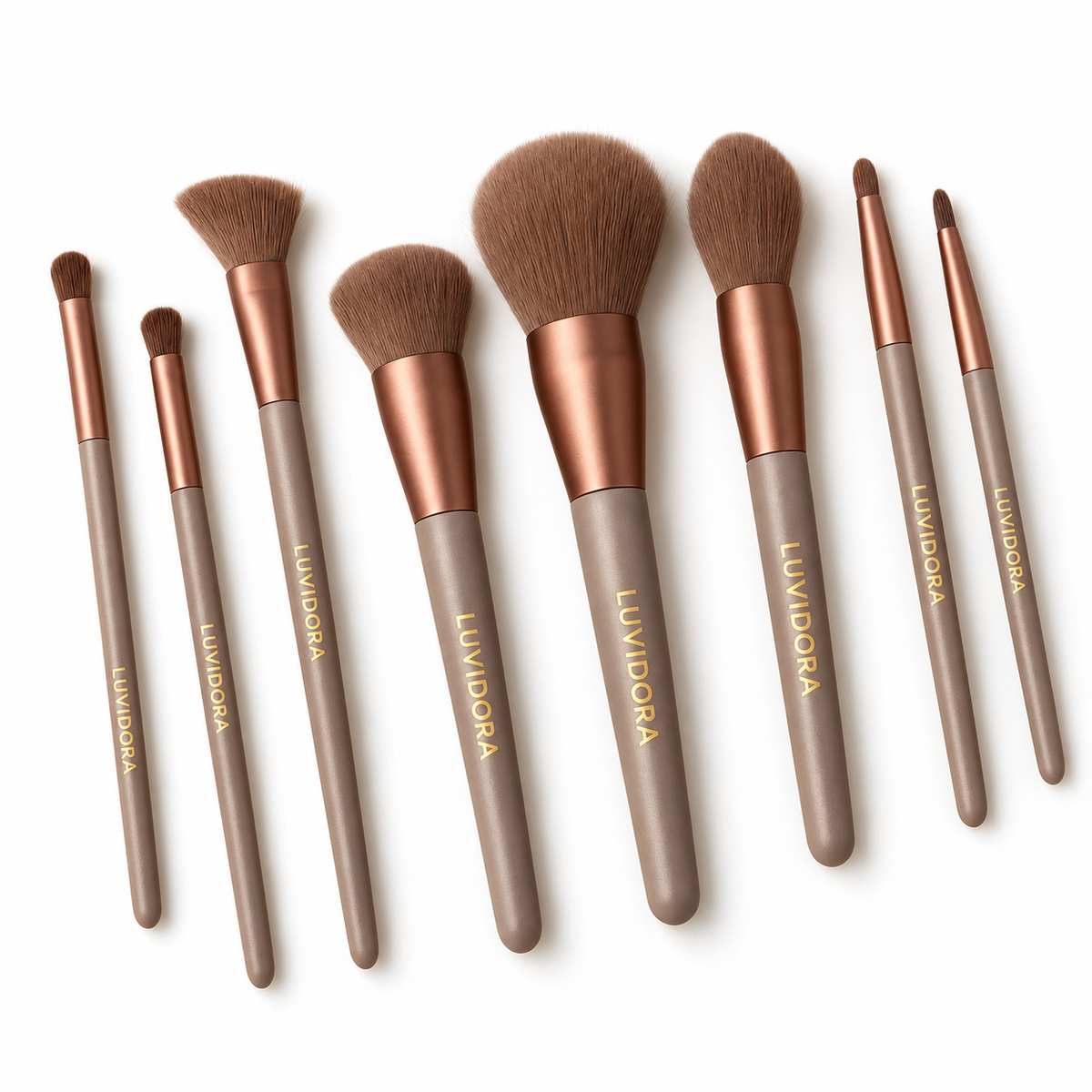 LUVIDORA Korean makeup brush set of 8 on a white background