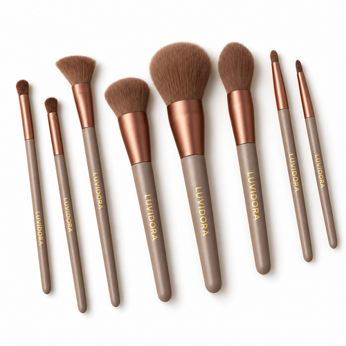 LUVIDORA Korean makeup brush set of 8 on a white background