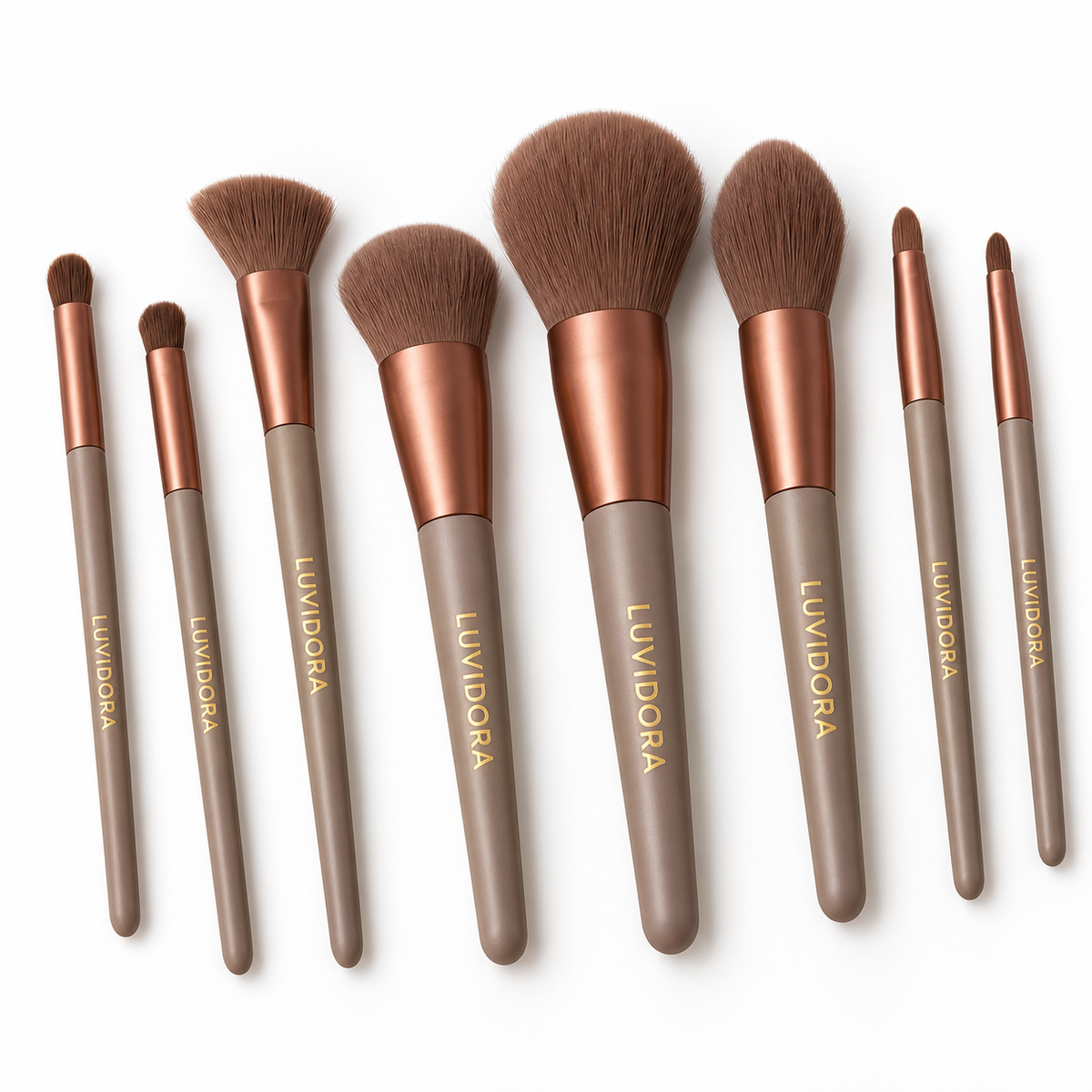 LUVIDORA Korean makeup brush set of 8, premium white background