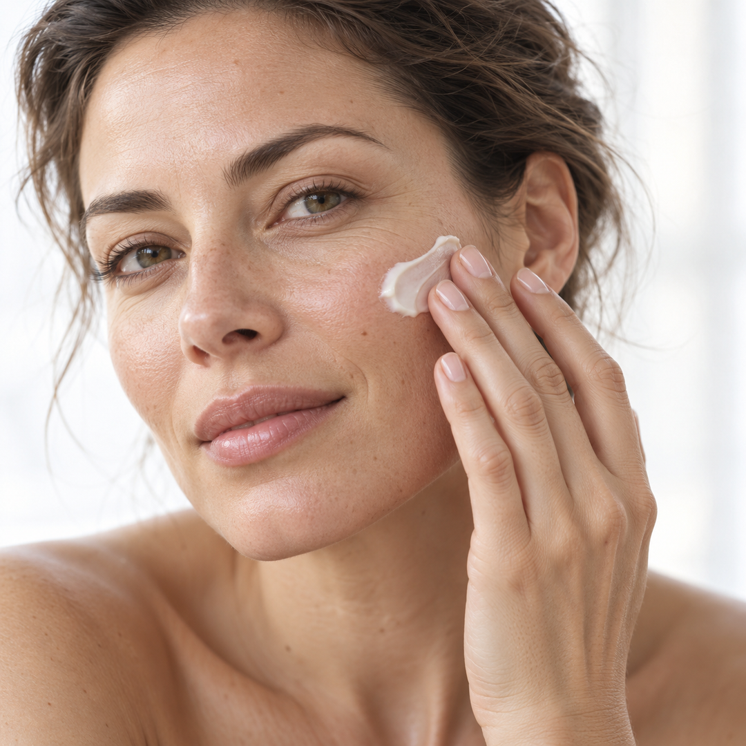 Skincare application on the cheek — Sensitive Skin Moisturizer