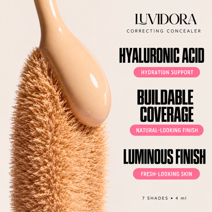 LUVIDORA concealer — hyaluronic acid, buildable coverage, luminous finish