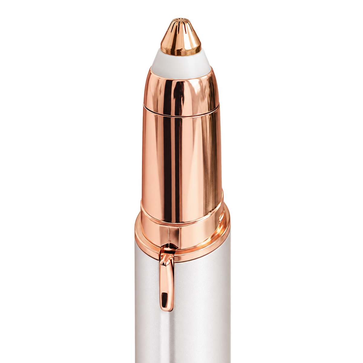 LumiBrow — rose gold precision trimming head, transparent detail