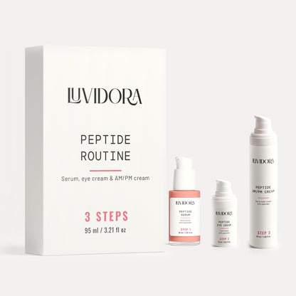 Luvidora Peptide Routine box with serum, eye cream and AM/PM cream