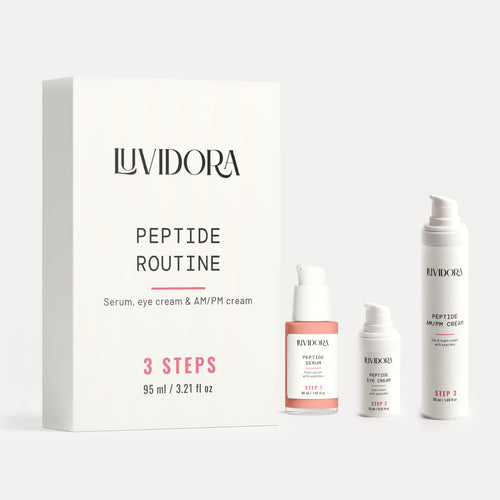 Luvidora Peptide Routine box with serum, eye cream and AM/PM cream