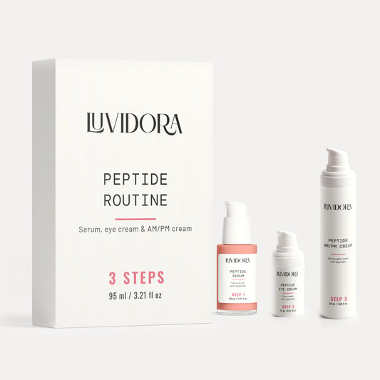 Luvidora Peptide Routine box with serum, eye cream and AM/PM cream