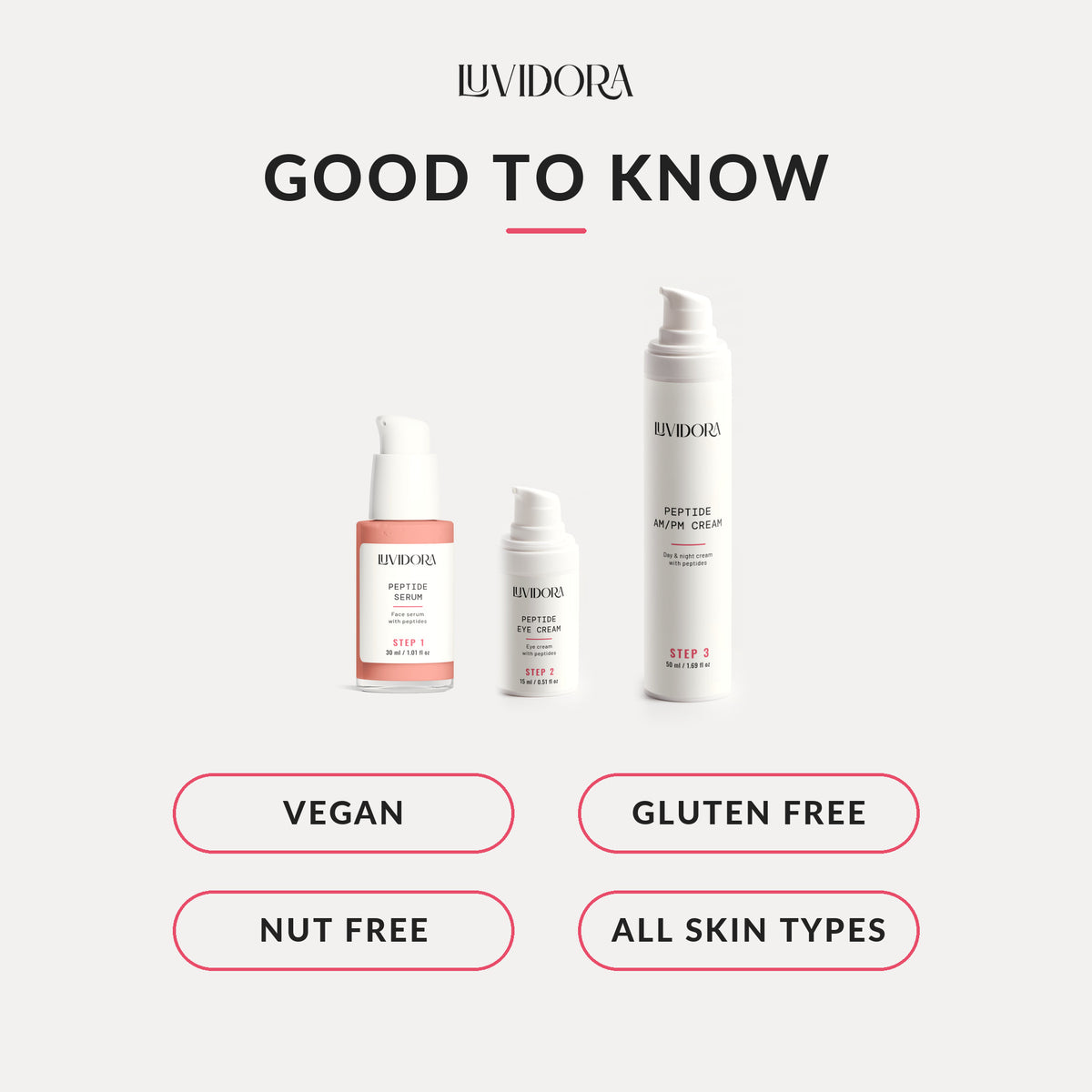 Vegan, gluten free, nut free, for all skin types