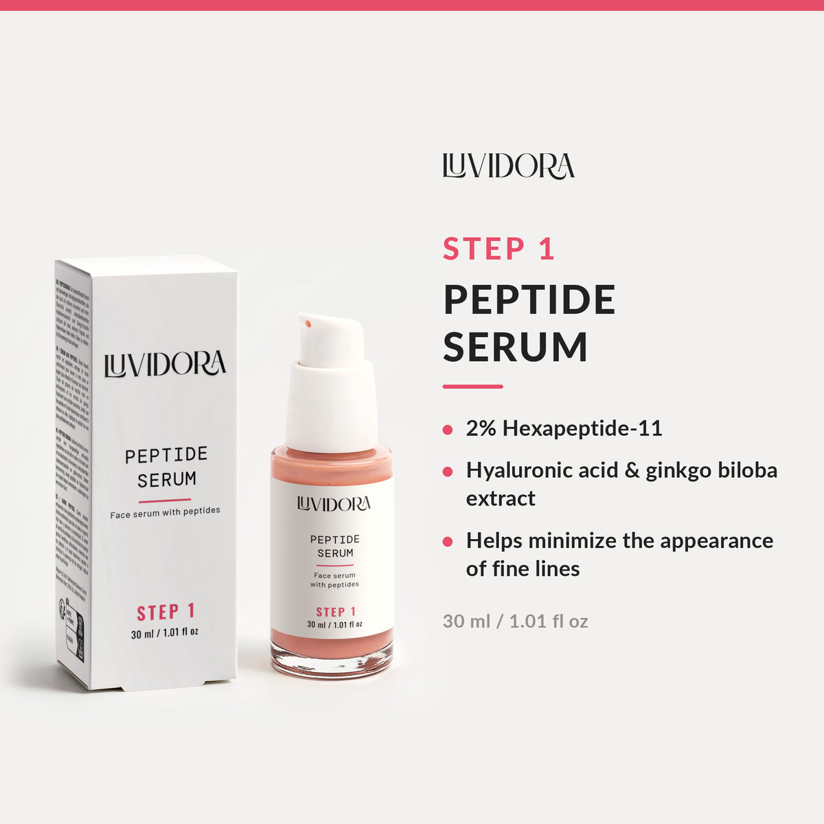 Step 1: Luvidora Peptide Serum with 2% Hexapeptide-11