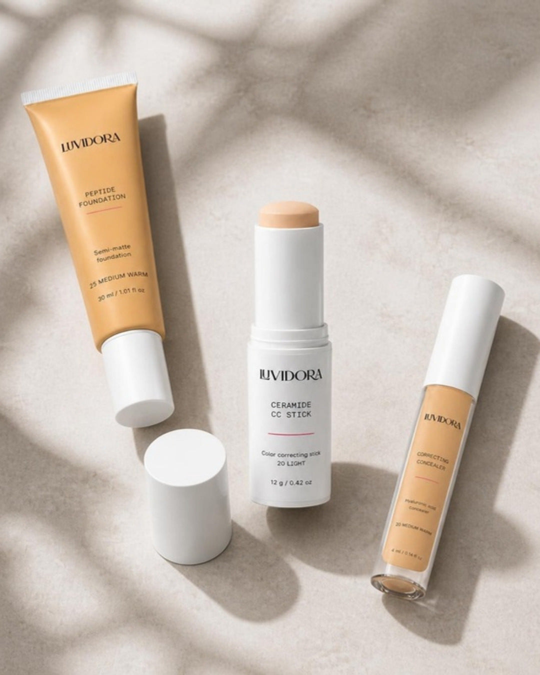 Luvidora ceramide CC stick with peptide foundation and concealer